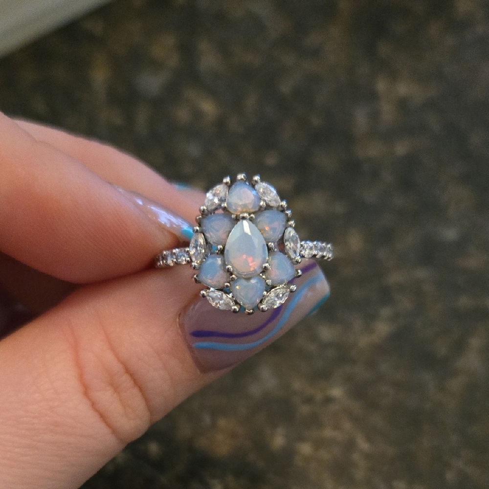 Bomb Party Size 9 Pure Allure Ring Lab Created Moonstone Rhodium Plating